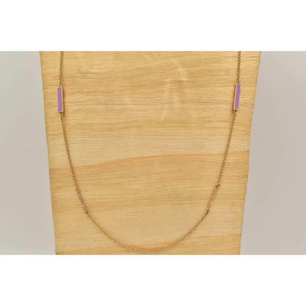 Kate Spade Station Chain Necklace Lavender Pastel Enamel Crystal Signed BinBL